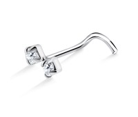 Stone Encrusted Bow Shaped Silver Curved Nose Stud NSKB-688